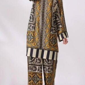 Multicolored printed stitched 2-piece women's grip suit with collared shirt